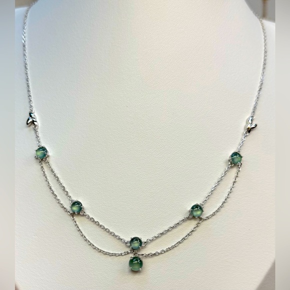 NJD20 Handmade Natural OLMEC JADEITE Jade LACE NECKLACE 18K White Gold S925